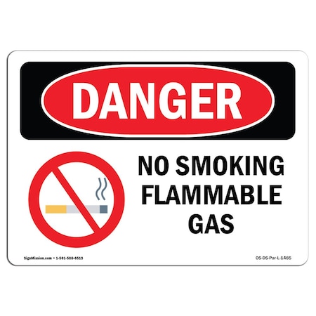 Signmission OSHA Danger Sign, No Smoking Flammable Gas, 10in X 7in Rigid Plastic, 7" W, 10" L, Landscape OS-DS-P-710-L-1485